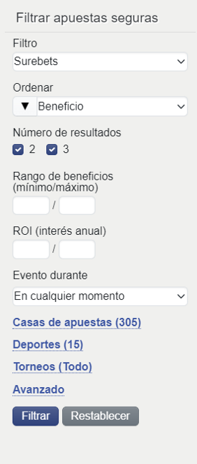 SureBets Filter